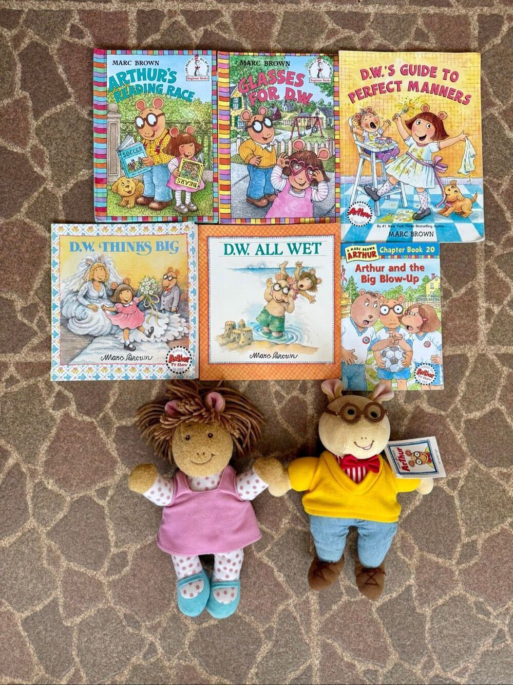 Vintage 90s Y2K PBS Arthur DW Plush and Book Lot READ